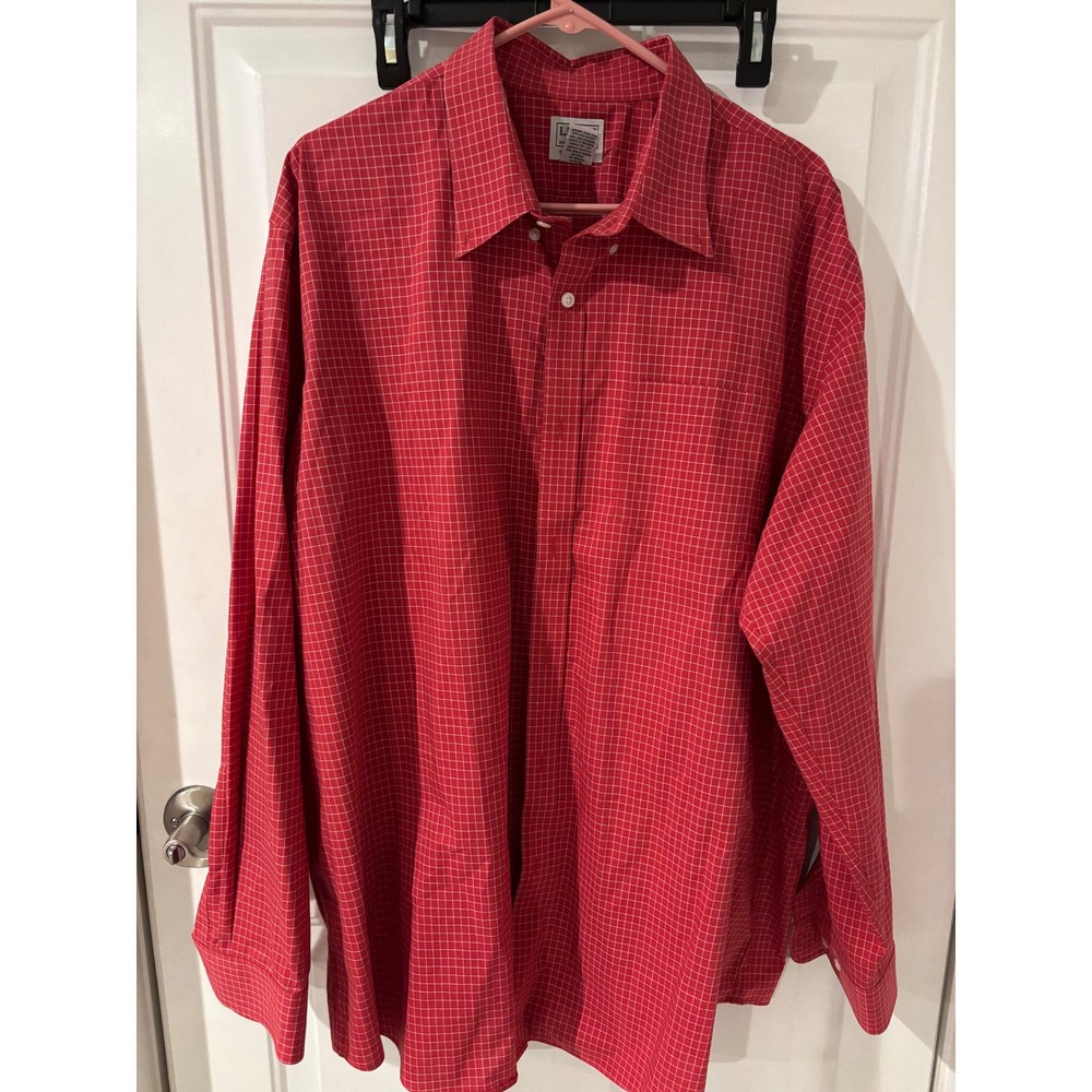 LL Bean Mens Red White Gingham Traditional Fit Long Sleeve Button Down Shirt XXL
